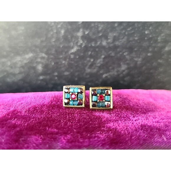 Vintage Nine West Beaded Square Shaped Stud Earrings - Picture 1 of 10
